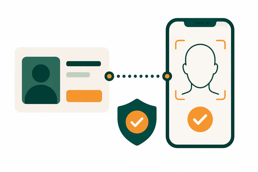 Ilustração do processo de verificação de identidade com documento e selfie