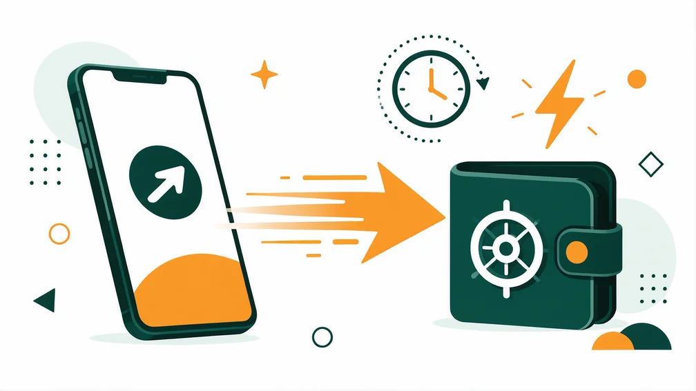 Ilustração de transferência instantânea via PIX do celular para a corretora