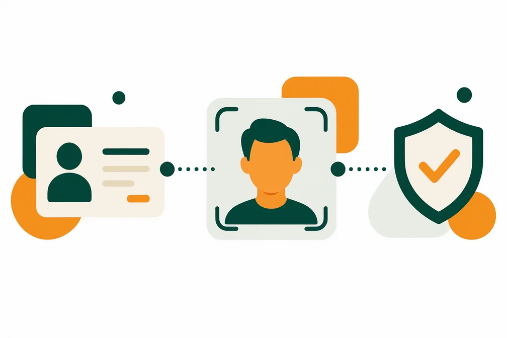 Ilustração conceitual da verificação de identidade com documento e reconhecimento facial
