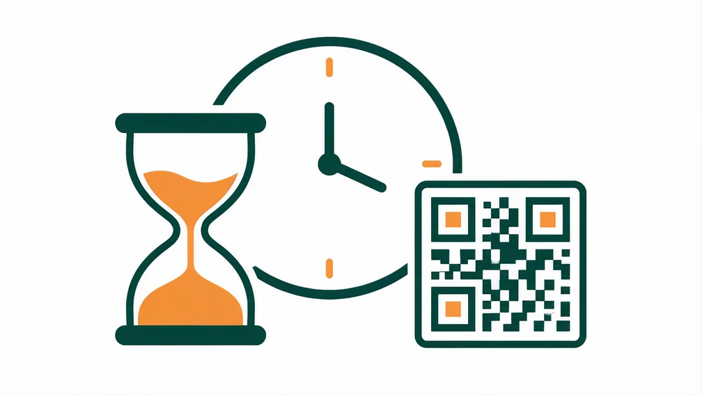 Ilustração de um QR code de depósito com ampulheta indicando prazo de validade da ordem PIX