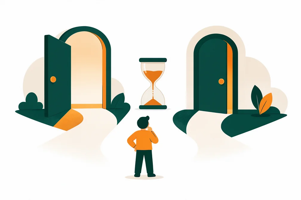Ilustração de duas portas representando prazos diferentes para inserir o código de indicação depois do cadastro