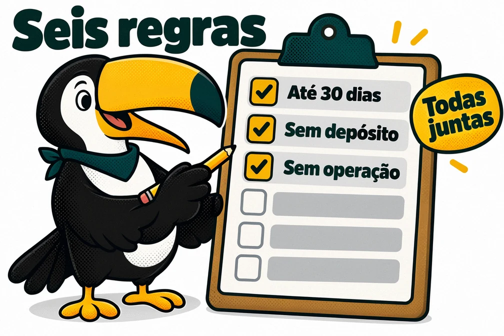 Tuca confere as seis condições da Binance para vincular o código depois do cadastro, como prazo de 30 dias e conta sem depósito