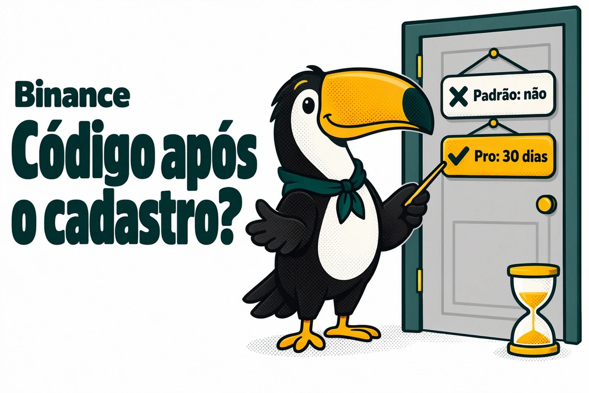 Tuca mostra que a Binance só aceita código de indicação depois do cadastro no modo Pro, em até 30 dias