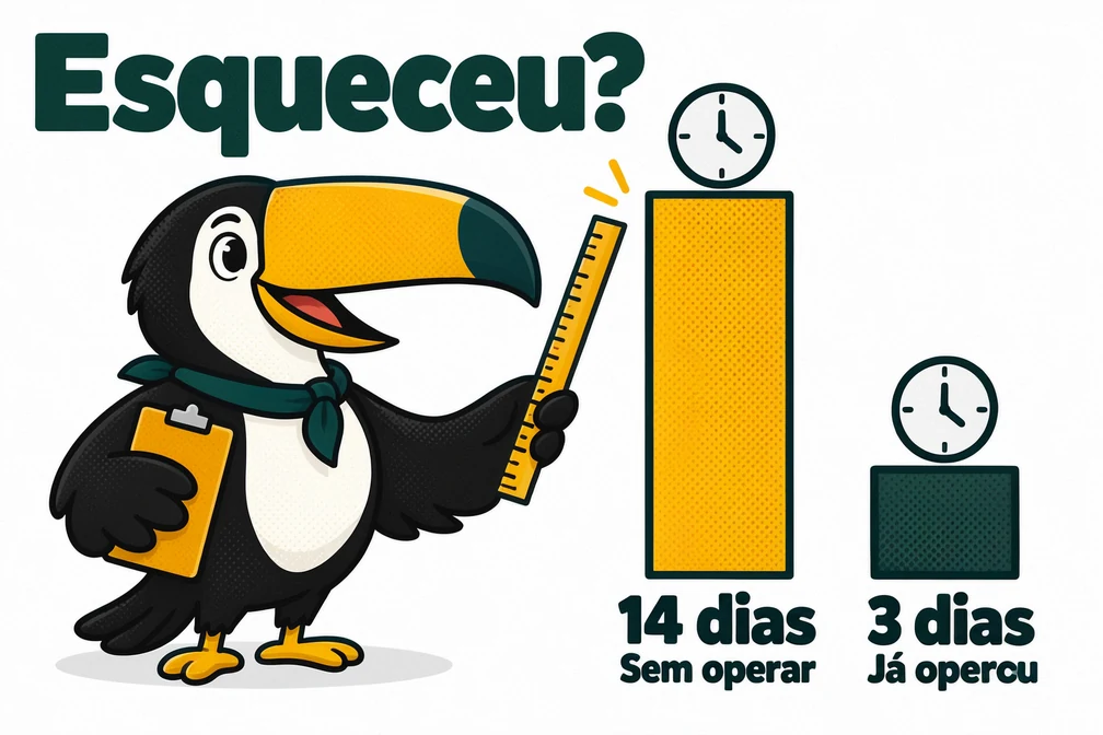 Tuca mede os dois prazos da Pionex para preencher o código depois: 14 dias sem operar e 3 dias se já operou