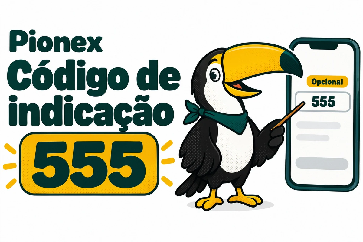 Tuca aponta o campo opcional onde entra o código de indicação 555 da Pionex no cadastro