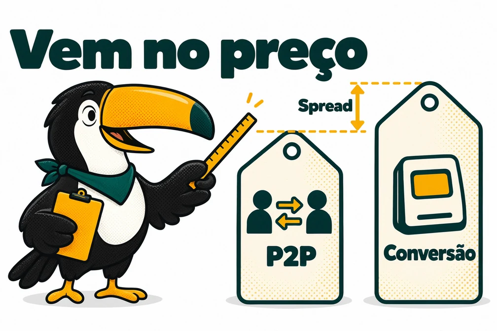 Tuca mede o spread entre o P2P e a conversão rápida da Binance, onde o custo vem no preço