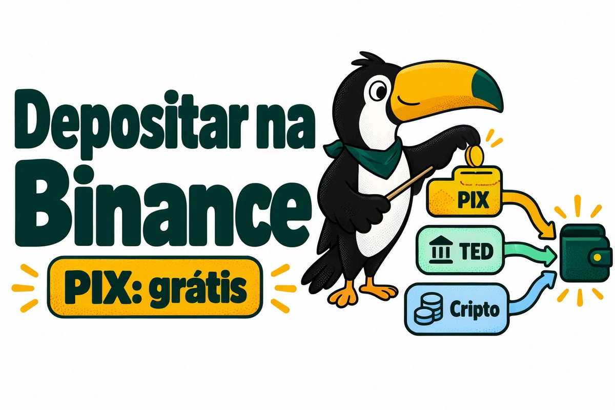 Tuca mostra as três formas de depositar na Binance: PIX grátis, TED e transferência de cripto