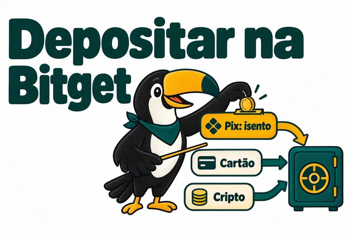 Tuca mostra as três formas de depositar na Bitget, com o Pix isento de taxa