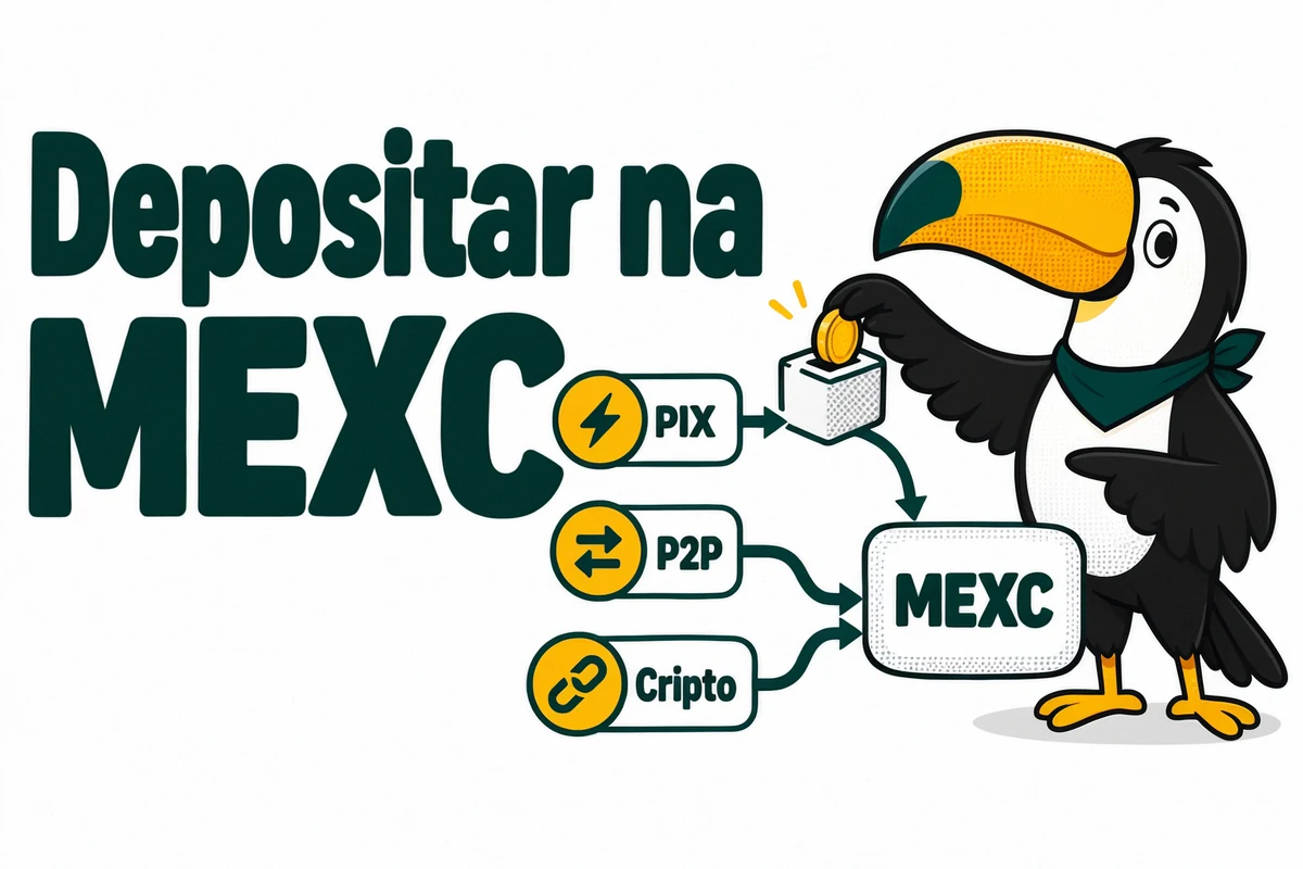 Tuca mostra os três caminhos para depositar na MEXC: PIX, P2P e transferência de cripto