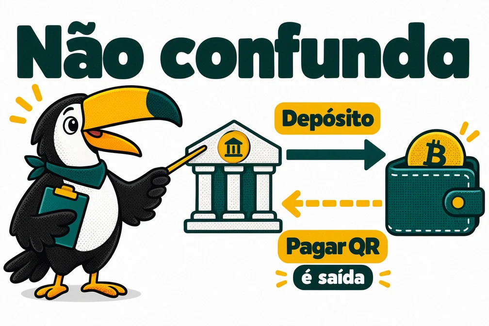 Tuca explica que pagar um QR com saldo em cripto na Pionex não é depósito, é saída de dinheiro