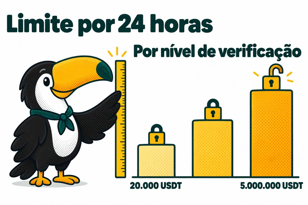 Tuca mede os limites de saque da BingX por 24 horas, de 20.000 a 5.000.000 USDT por nível