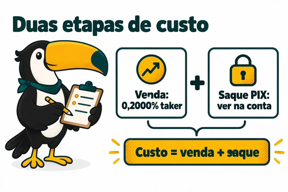 Tuca soma as duas etapas de custo do saque da Bybit: venda a 0,2000% taker e taxa de saque PIX