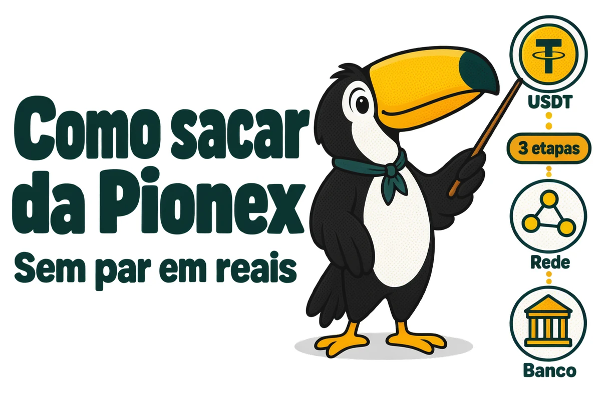Tuca mostra as 3 etapas para sacar da Pionex sem par em reais: USDT, rede e banco