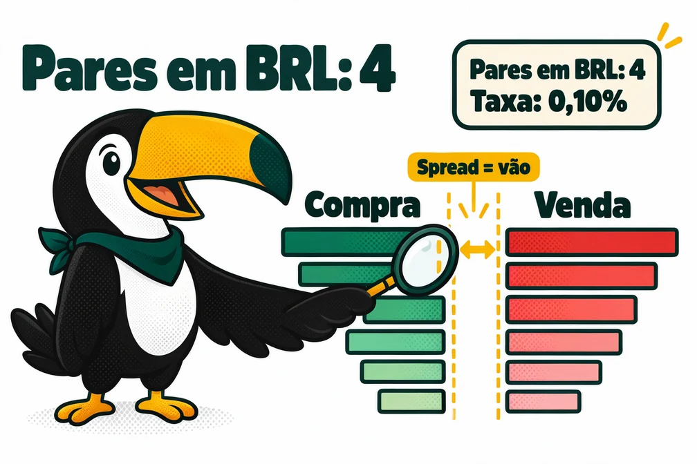 Tuca aponta o spread no livro de ofertas dos 4 pares em BRL da Bitget, com taxa de 0,10%