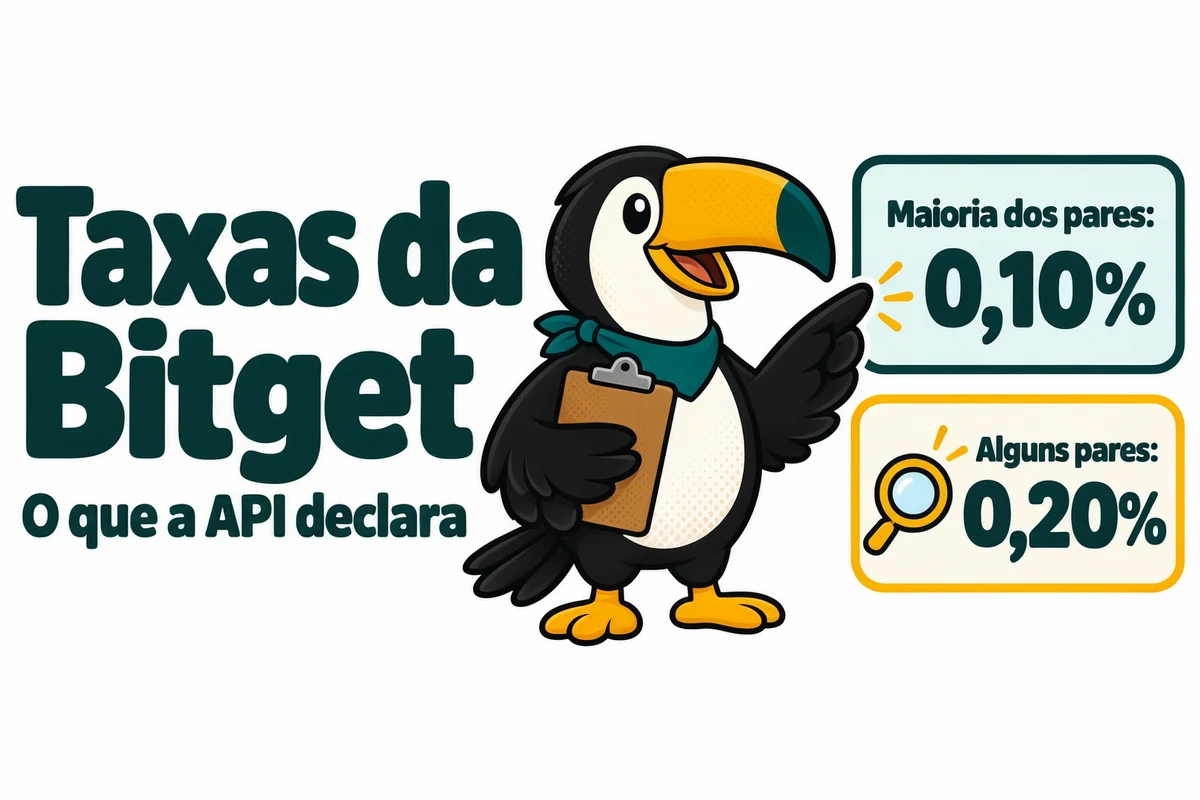 Tuca mostra o que a API pública da Bitget declara: 0,10% na maioria dos pares e 0,20% em alguns