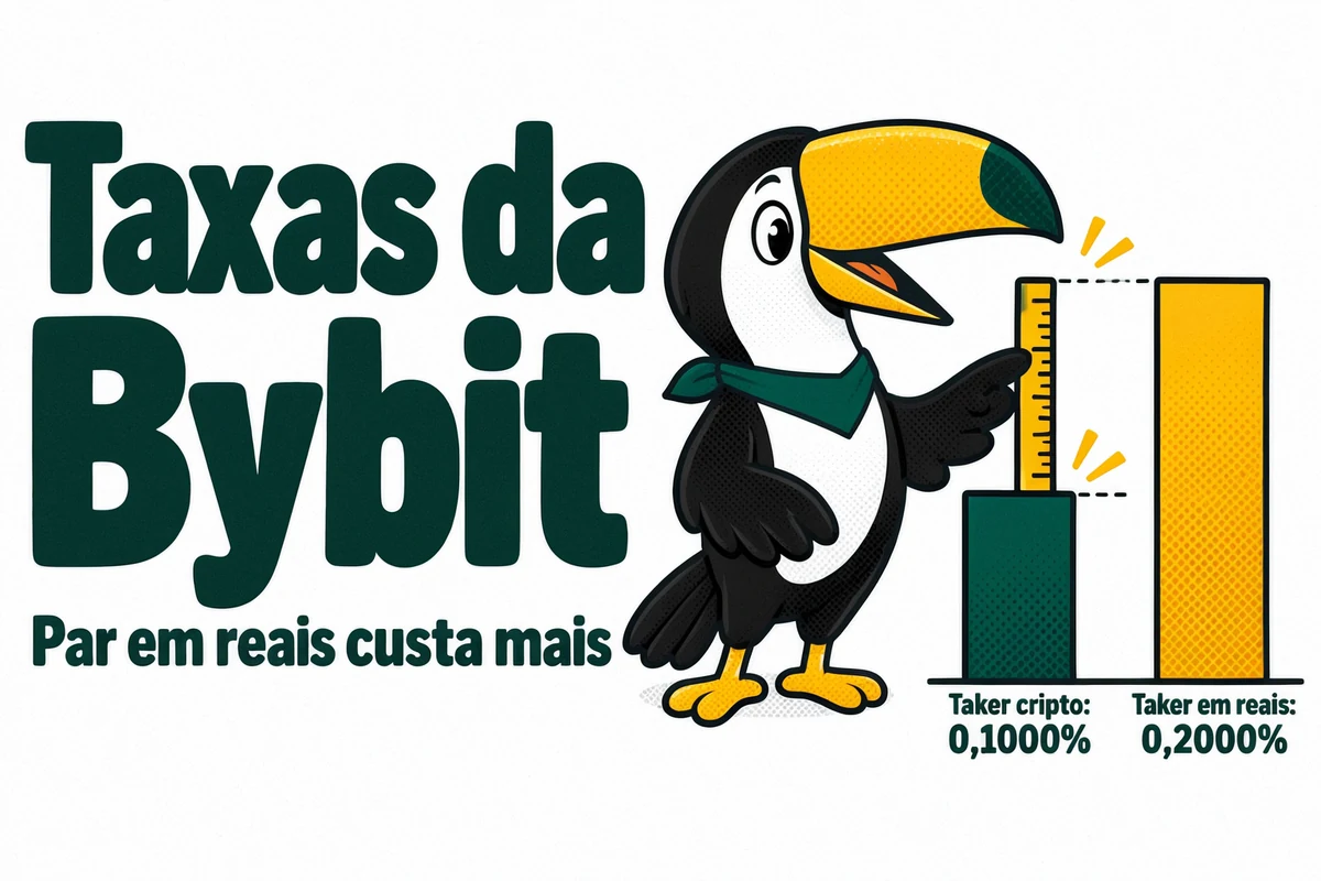 Tuca compara a taxa taker da Bybit: 0,1000% no spot cripto e 0,2000% nos pares em reais