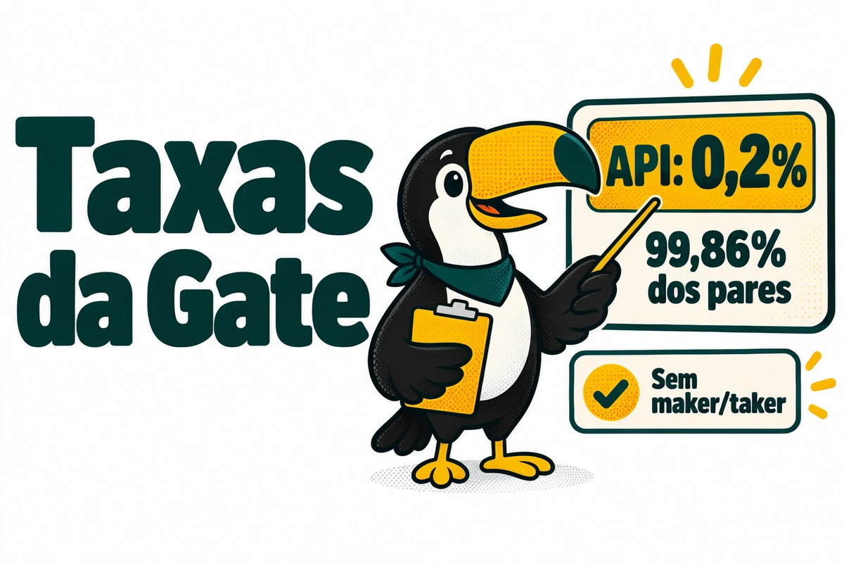 Tuca mostra que na Gate 99,86% dos pares declaram 0,2% na API, sem separar maker e taker