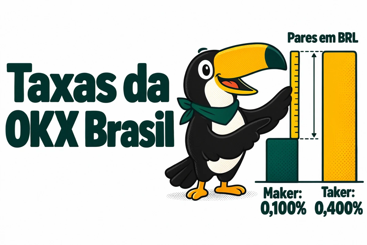 Tuca compara as taxas da OKX Brasil nos pares em BRL: 0,100% maker e 0,400% taker