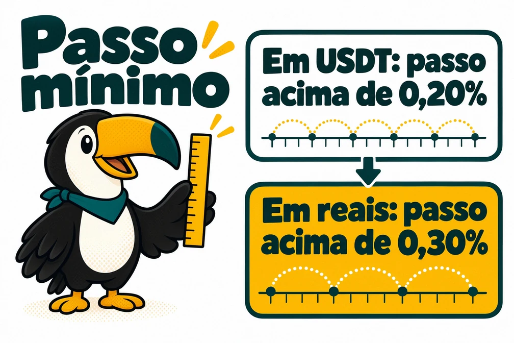 Tuca compara o passo mínimo da grade na Bybit: acima de 0,20% em USDT e acima de 0,30% em pares em reais