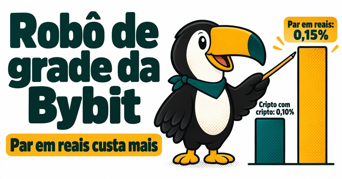 Tuca mostra que o robô de grade da Bybit paga 0,15% de maker em pares em reais contra 0,10% em pares cripto-cripto