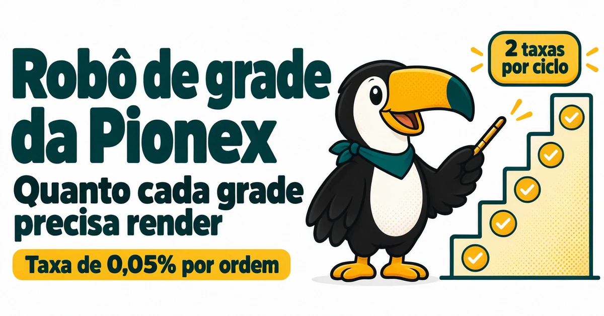 Tuca mostra que no robô de grade da Pionex cada ciclo de compra e venda paga a taxa de 0,05% duas vezes